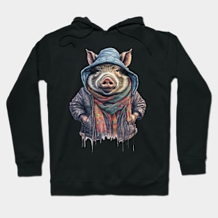 wild boar wearing a jackets hat and a scarf Hoodie